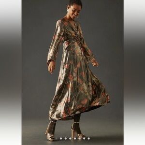 Anthropologie Metallic Floral Long Sleeve Dress